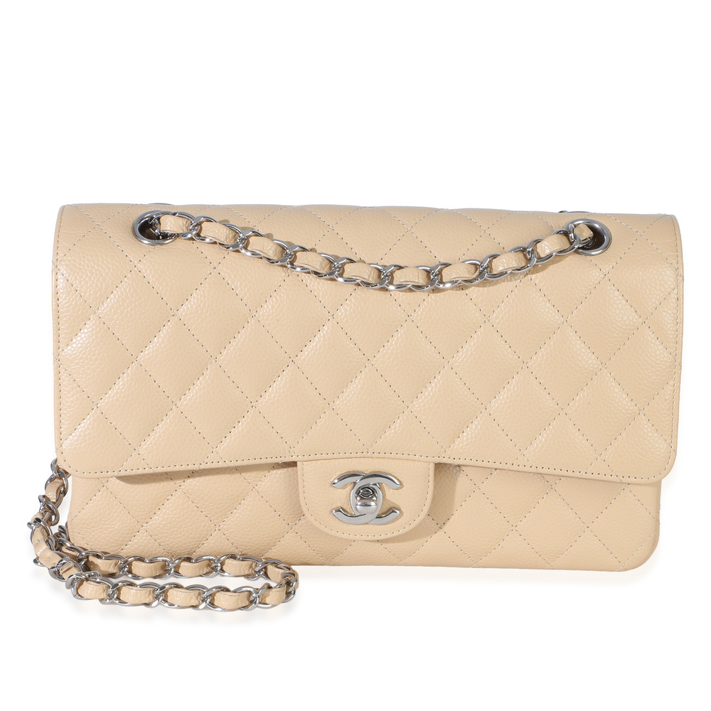 Chanel Beige Quilted Caviar Medium Double Flap Bag